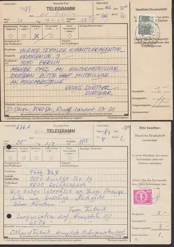 Langenwetzendorf, Dresden Telegramm mit 3 bzw. 1 M als Einzelfrankatur (2561, 2633)
