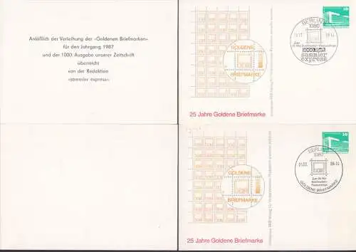 Goldene Briefmarke 1988, 2 GA, dabei eine mit rs. Zudruck, zwei versch. SSt