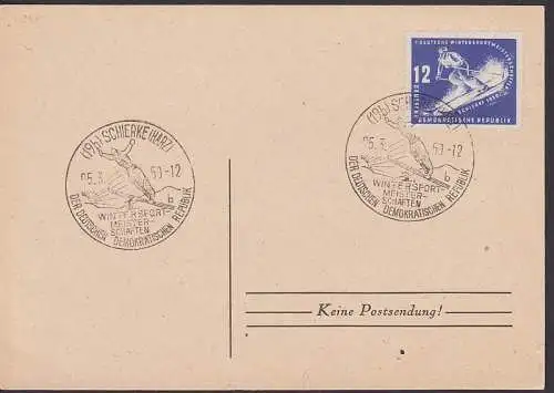 Schirke SSt. 5.3.50, 12 Pfg. Wintersportmeisterschaftern auf Unterlage (247), Skispringen