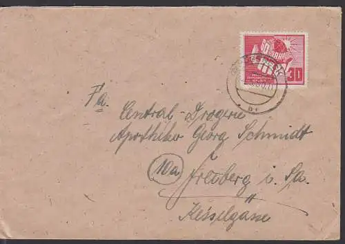 60 Jahre 1. Mai Weltkugel mit aufgehender Sonne (250) Pössneck 5.5.50, überfr. Fernbrief