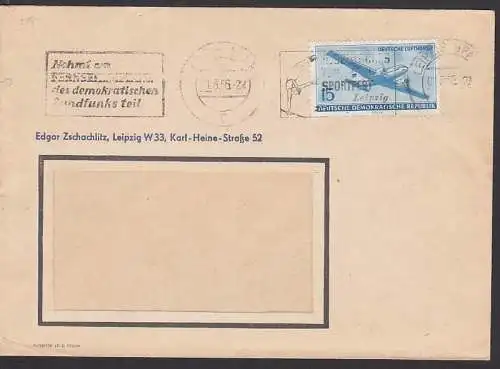 Deutsche Lufthansa 15 Pf, mit MWSt. Leipzig 1.3.56, Nehmt am Fernsehempfang . teil! (514), Faltbug