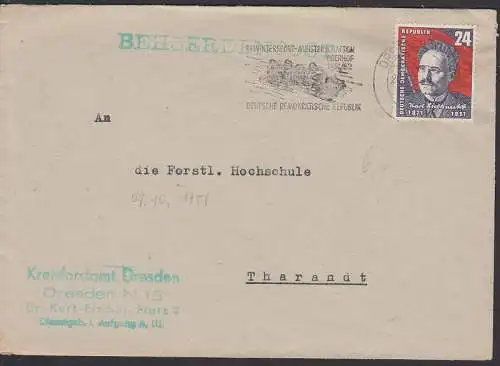 Kreisforstamt Dresden Behördenpost 24 Pfg. Karl Liebknecht mit MWSt. Wintersport Oberhof 1951 (294)