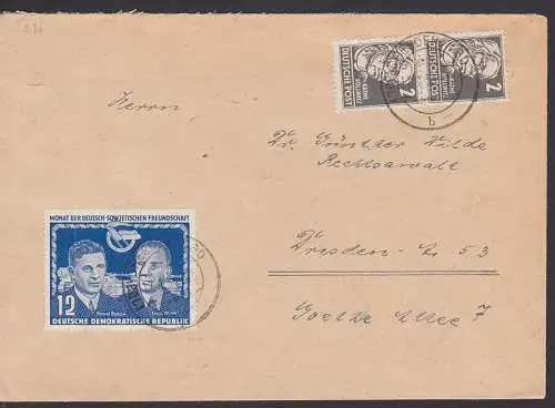 Monat der Deutsch-Sowjetischen Freundschaft mit K.Kollwitz Ortsbrief (296), 12 Pf. mit Markenbruch