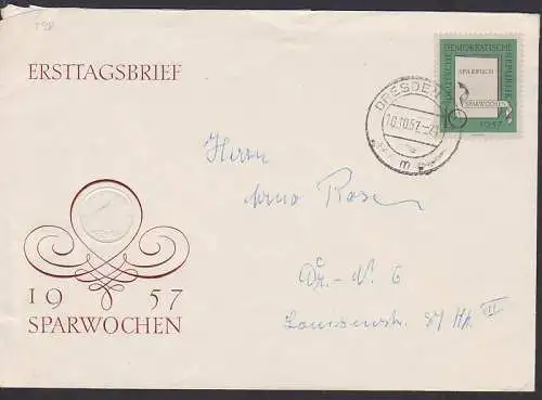 Spaarwochen 1957 Ortsbrief mit 10 Pfg. Marke (598), Dresden 10.10.57