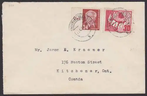 Auslandsbrief n. Canada mit 60 Jahre 1. Mai Weltkugel mit aufgehender Sonne (250), 24 Pfg. W. Pieck