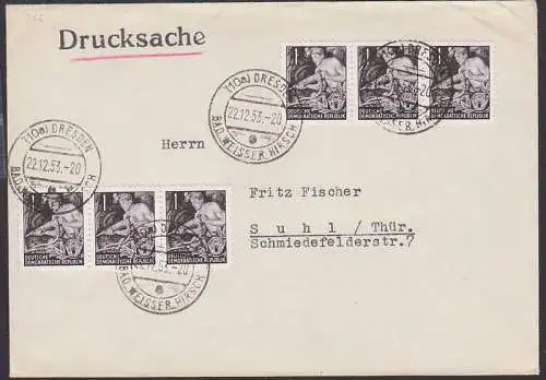 5-Jahrplan I, 1 Pfg. auf Drucksache aus Dresden-Bad Weisser Hirsch 22.12.53 (362)