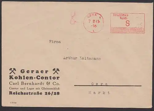 GERA aptiert Postfreistempel 7.8.45 Ortsbrief vom Kohlen-Center
