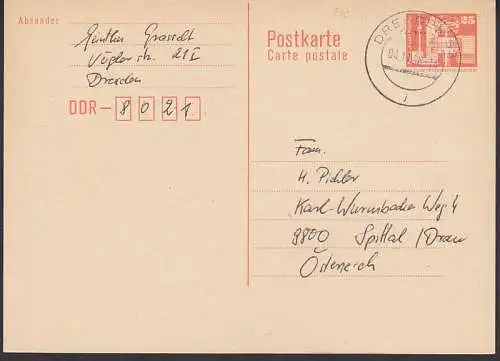 DDR Auslands-Ganzsache 25 Pfg. Berlin mit Fernsehturm 4.11.86, P87I