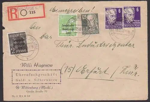 Wittenburg (Mecklenburg) R-Bf MiF Köpfe I und SBZ-Aufdruck, Aushilfs-R-Zettel 19.12.48