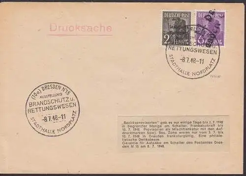 Stadthalle Nordplatz SSt. Brandschutz Dresden SSt. 8.7.48 mit Handstempel-Aufdruck geprüft Müller