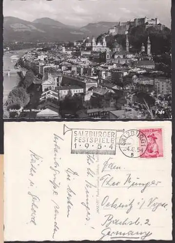 Salzburger Festspiele 1954 MWSt. mit Posaune auf Ak mit Mönchsberg