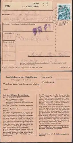 Wiesa über Kamenz (Sachsen) 11.10.54, Paketkarte 80 Pfg. Fünfjahrplan I, als EF (377), Z1 FREI, (120,- Bf.-Kat)