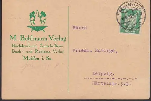 Perfin -MB- für : Bohlmann Verlag Meißen 8.4.26 nach Leipzig
