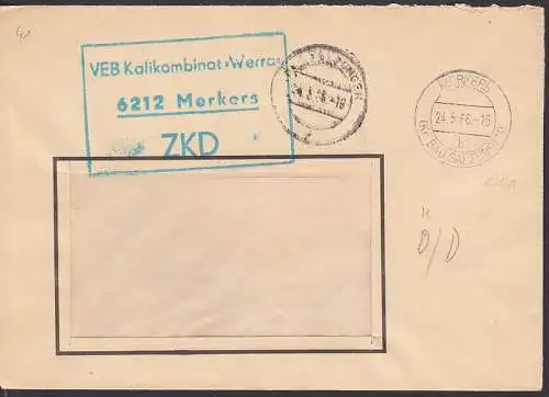 Merkers (Kr. Bad Salzungen) R3 ZKD-St., 25.4.66, unübliche Farbe rot statt violett - VEB Kalikombinat =Werra=