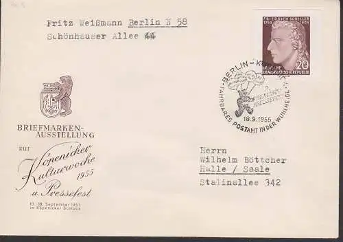 Friedrich Schiller Marke aus Block (446 B) SSt. Berlin-Köpenick - Fahrbares Postamt in der Wuhlheide