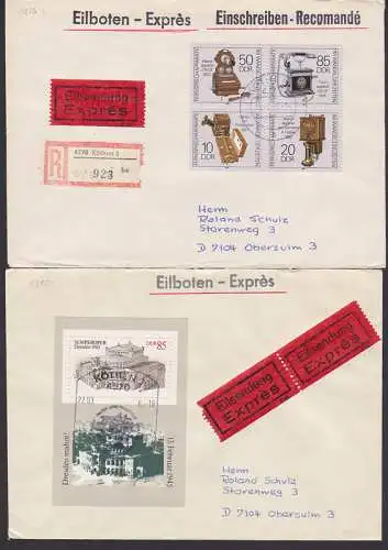 Semperoper Dresden Bl. auf portogenauem Eilbrief rs. Eing.-Stempel, Fernsprechapparate (2982, 3226)