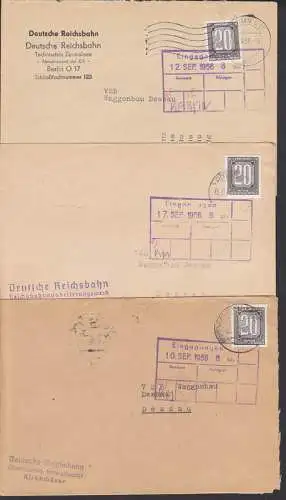 Deutsche Reichsbahn Kirchmöser, Potsdam, Berlin drei ZKD-Briefe mit 20 Pfg. ZKD-Marke (B3)
