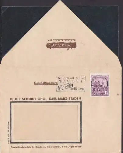 G-Papiere Karl-Marx-Stadt PFS Weihnachts- und Neujahrspost frühzeitig aufliefern! 15 Pfg. Alte Rathaus Leipzig (493)