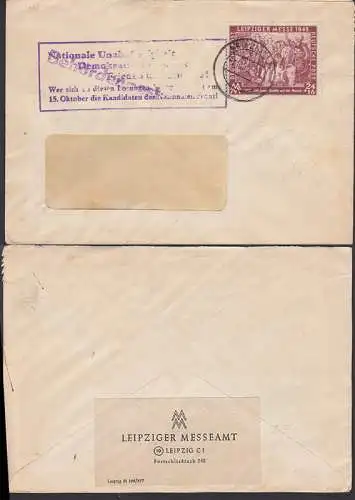 Leipzig Doppel-Fern-Bf (241), 7.10.50 - 1. Jahrestag der DDR, R5 Nationale Unabhängigkeit" rs. Messeamt