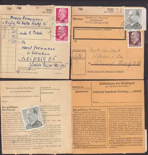 Wölfis über Gotha Paket-Einl.-Schein mit 1 DM Walter Ulbricht, 70 Pfg. lo. defekt