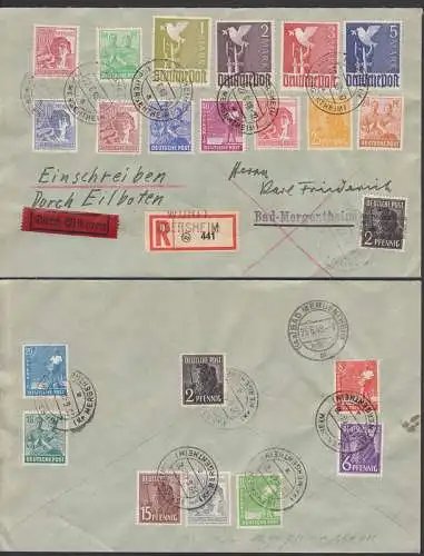 Igersheim Kr, Mergentheim R-Eil-Brief mit MiF 10fach und Leiste, 22.6.48, mit Markwerte gesamt 1,64 Porto