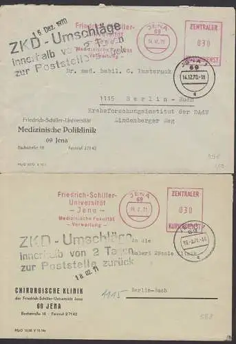 JENA ZKD-AFS Friedrich Schiller Universität Med. Verwaltung je mit Z3 "ZKD - Umschläge innerhalb von 2 Tagen.."