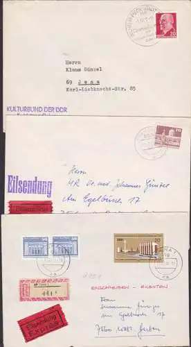 Jena, Jena-Lobeda, Wilhelm-Pieck-Stadt Guben, 3 Belege dabei Eil-R-Brief