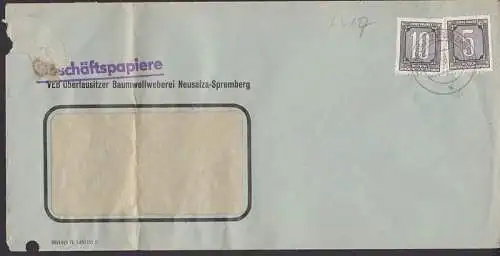 offene Sendung mit 15 Pfg. Porto, war beim ZKD nicht zugelassen, Neusalza-Spremberg, Aktenlochung, gefaltet