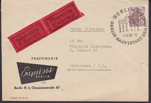 SSt. Berlin - Hauptstadt der DDR, Eilbrief 3.8.62, SSt. Brandenburger Tor (585B)