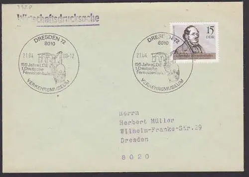 Friedrich List 15 Pfg. 1. Deutsche Ferneisenbahn SSt. 21.4.89, Wirtschafts-Ds (3238)