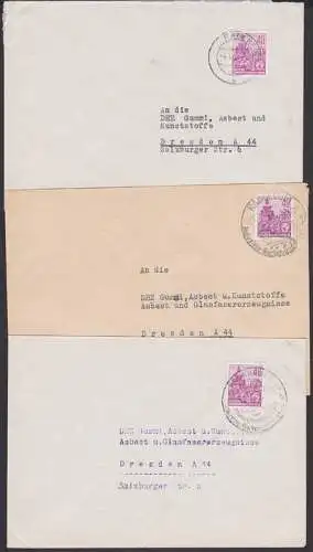Dresden 40 Pfg. Zwinger Aufbau, Briefe in zweiter Gewichtsstufe aus Radebeul 2 versch. SSt., Radeberg