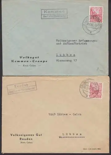 Reuden und Kemmen je über Calau (Niederlausitz) zwei PSSt. 1961, Abs. Volksgut