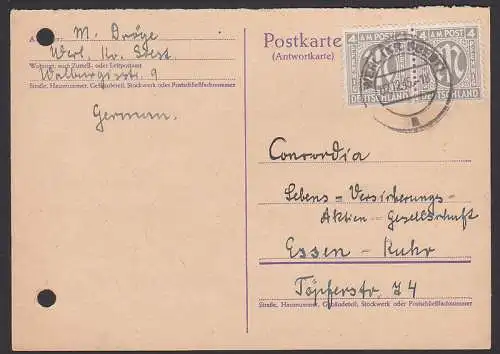 Werl (Kr. Soest) 7.12.45, Hitler-Antwort-GA als Formular verwendet, frankiert mit 4 Pf. im Paar AMP 2