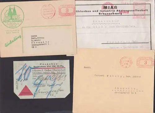 Oberneuland Pn-Adresse auf Nachnahme, AFS 31.5.35, Köln Tuchhaus, Braunschweig Ds-Adress-Aufkleber über 30 Pf