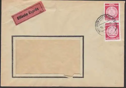 Finow-Eisenspalterei Eilsendung mit 40 Pfg. Dienst im senkr. Paar, 4.7.56