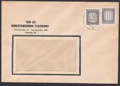 Stassfurt offene ZKD-Sendung, nicht zugelassen mit 5 und 10 Pfg. 1. ZKD-Ausgabe OSt. 2.6.56 Ringstanzwerk