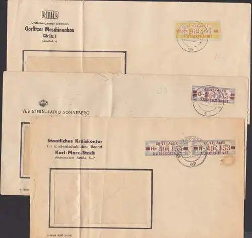 Sonneberg, Karl-Marx-Stadt, Görlitz je mit ZKD-Streifen (B20H, 21G, 18M), Langformat gefaltet