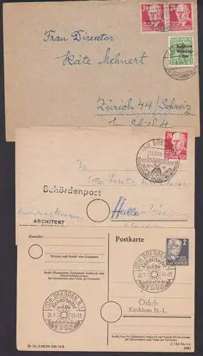 Köpfe I, SSt.Güstrow Behördenpost auf Ersatzaufkleber, Dresden Landarbeiter auch Du gehörst in den FDGB