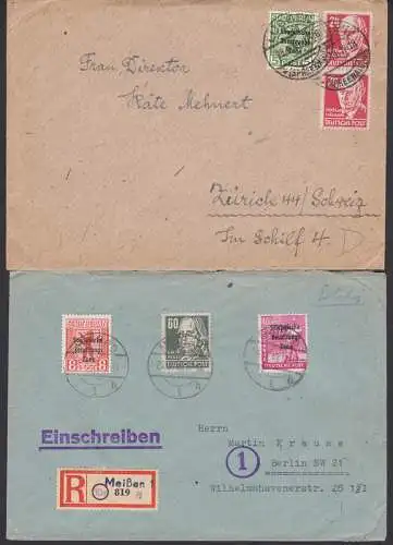 Lübben Spreewald Auslandsbrief nach Zürich, Meißen R-Bf 2. Gewichtsstufe 25.2.49