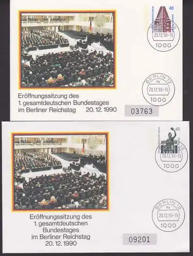 Berlin Schmuckumschläge 1. gesamtdeutsche Bundestag im Berliner Reichstag je als Ganzsache