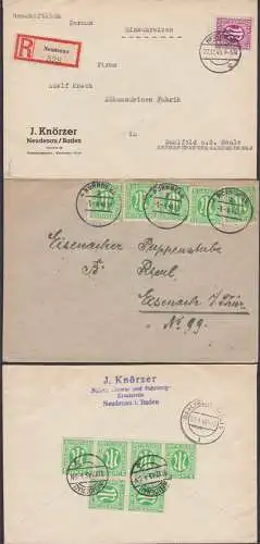 Neudenau R-Bf 27.12.45, rs. R-Porto mit sechs 5 Pfg. Marken, Nürnberg  1.8.46 MeF 5 Pfg. AMP