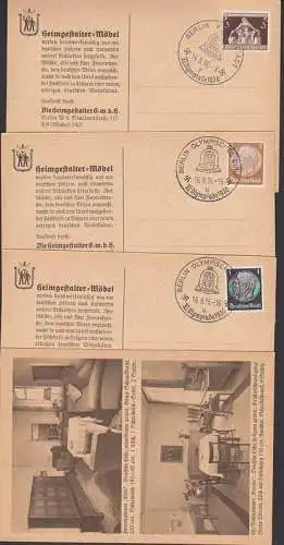 Berlin Olympisches Dorf SSt., mit Glocke und olymp. Ringe je auf Ak wie abgebildet, Heimgestalter-Möbel