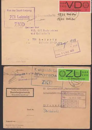 VD und ZU ZKD-Briefe Rat der Stadt Leipzig, Kreisgericht Land Potsdam, Z2 mit 2 Reg,-Nr