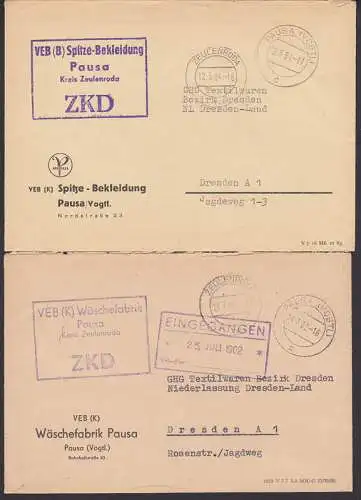 Pausa Kr. Zeulenroda zwei R4 ZKD-Bfe VEB (B) und VEB (K), Spitze-Bekleidung, Wäschefabrik