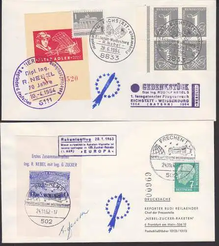 Raketenflug 20.1.63, Vignette Zusammentreffen Nebel und Zucker mit Autogramm, Cinderella Nr. 1520 Eichstädt