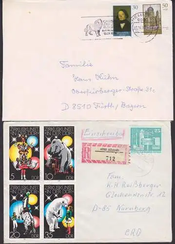 Zirkus, cirk, ZDr. Zirkuskunst auf R-Brief Allstädt, MWSt. Zirkus Busch, Löwe