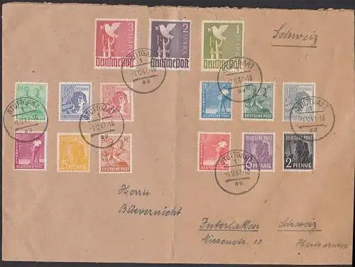 Stuttgart 1.12.47 Auslandsbrief nach Interlaken Schweiz mit Marken der Einheitsausgabe