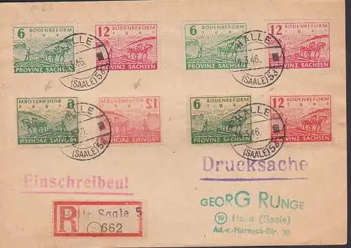 Bodenreform R-Brief 14.3.46 mit kpl. Ausgabe gez. (85/86 A), geschn., Pergamin, Pergamin kopfstehend