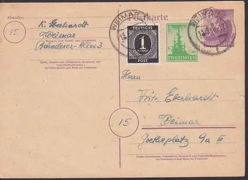 Thüringen 5 Pfg. geschnitten in MiF mit Ziffern und GA Berliner Bär (94U), Weimar 15.3.46