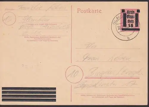 Glauchau 30.7.45, 6 Pfg. Hitler-GA überdruckt Kreis Glauchau 15